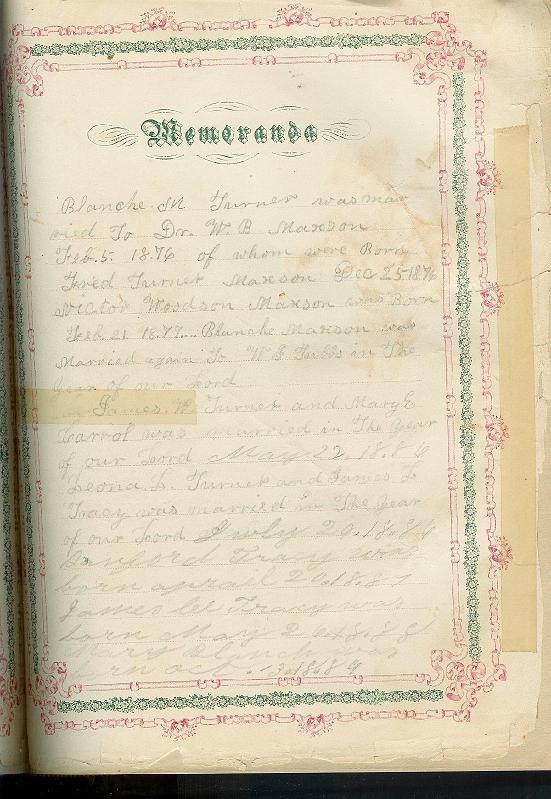 Turner Fam Bible Memoranda